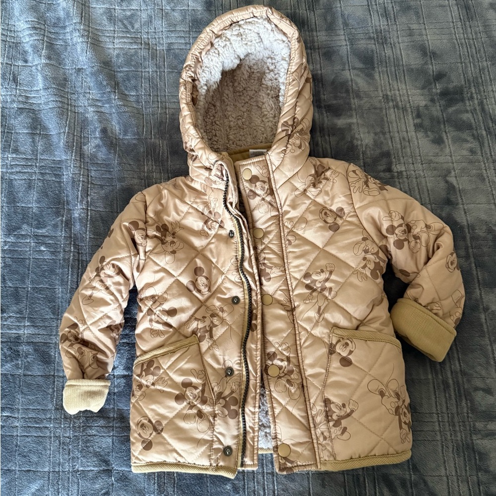 Disney Tan Quilted Puffer Jacket with Hood